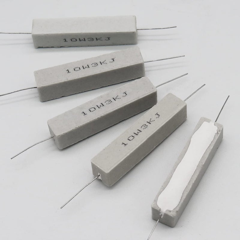 Dimlove Cement Resistor,10 PCS 10w 3000 Ohm 5% Axial Lead Wire Resistor White Wound Fixed Ceramic Cement Wirewound Cement Power Resistors Flame Heat Moisture Resistance Precharge Horizontal Resistors - Image 4
